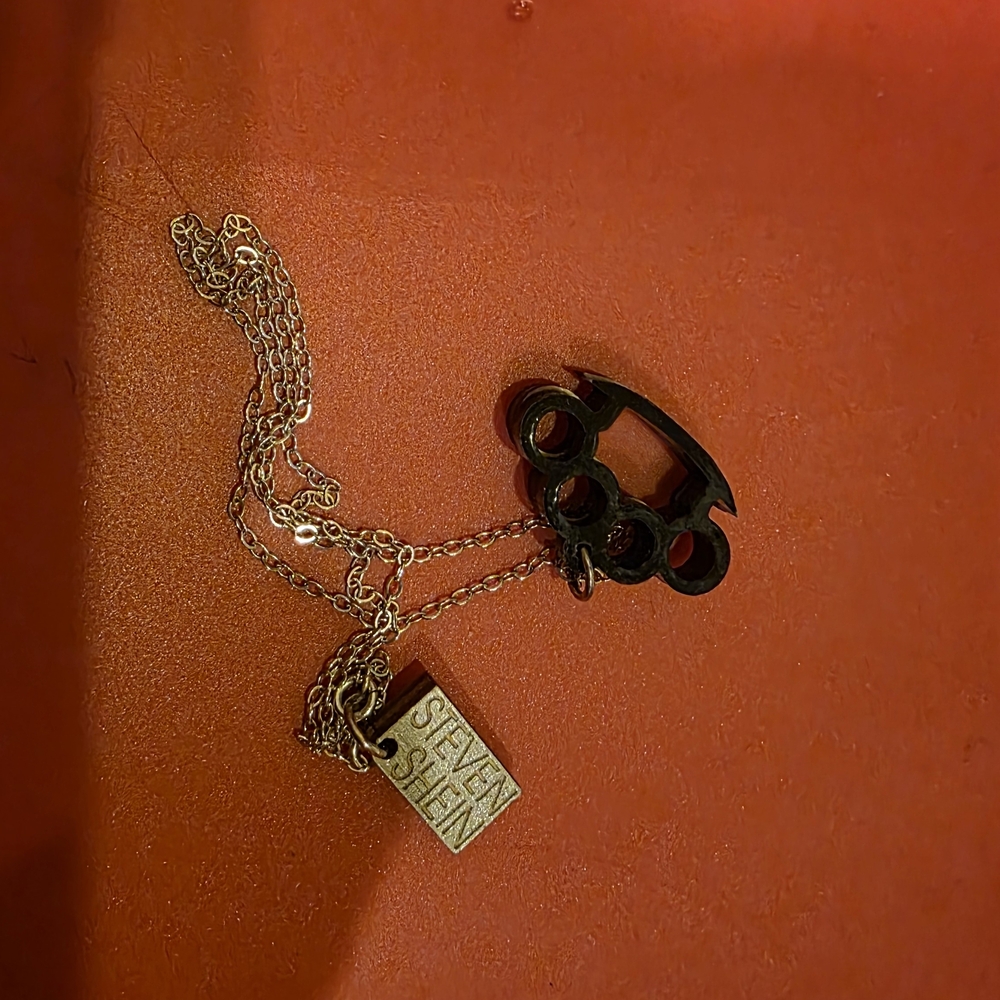 DCMA Collective Steven Shein Black/Silver/Wood Brass Knuckles  Pendant Necklace